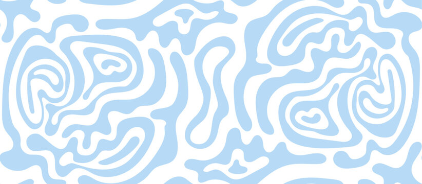 Seamless abstract wave pattern. Wavy liquid swirl background in blue color. Modern fluid line texture for  web, UI, packaging design. Vector Illustration