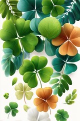 Fototapeta premium St. Patrick's Day background with falling shamrocks and colorful clovers for festive design