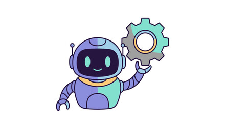Obraz premium Robot holding gear – automation, engineering, technology development