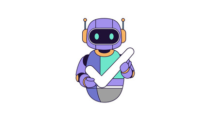 Fototapeta premium Robot with large checkmark – task completion, AI verification, success