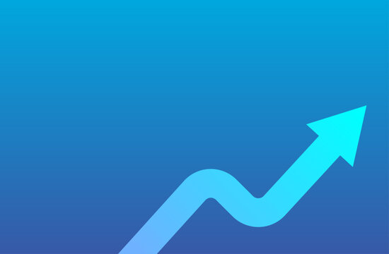 Abstract background image of an upward-pointing arrow in a blue gradient, symbolizing business growth, vector illustration of an upward-sloping arrow background.