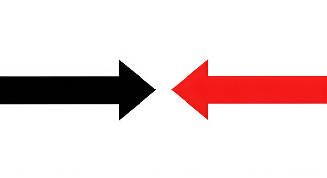 Opposing arrows, black and red, on white background