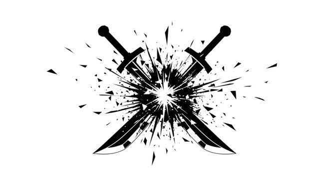 Crossed Swords Silhouette with Shatter Explosion Effect
