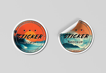 Two Isolated Rounded Stickers Mockup