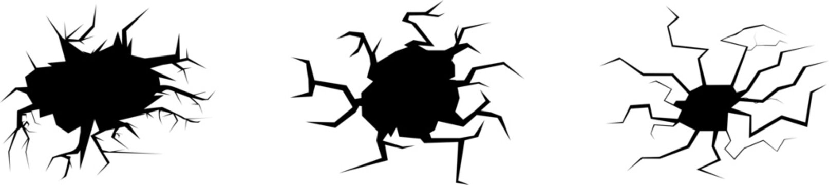 Wall Crack Vector Set &ndash; Broken Surface, Fracture Lines, Damage Texture, Earthquake Effect, Shattered Rupture Overlay, Grunge Distress Background Isolated