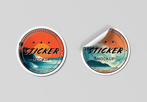 Two Isolated Rounded Stickers Mockup