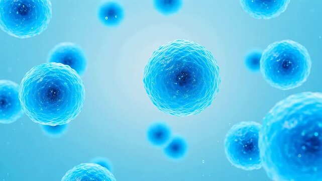 Blue spherical cells in liquid