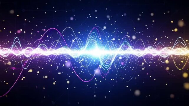 Glowing blue waveform with neon light effect on dark background