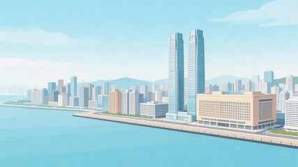 Obraz premium Skyline with modern high-rise buildings by waterfront