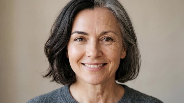 Split face of woman showing aging and youth comparison concept
