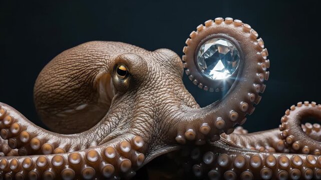 Close up view of a detailed octopus on black background