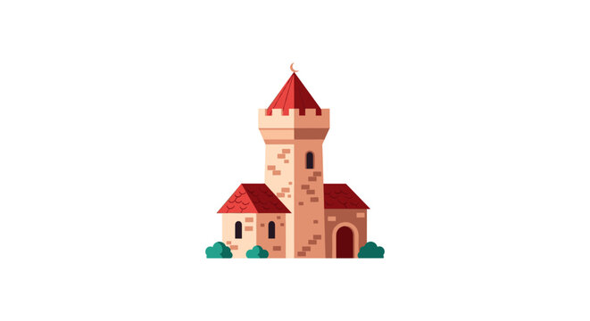 charming cartoon castle with red roofs and tower