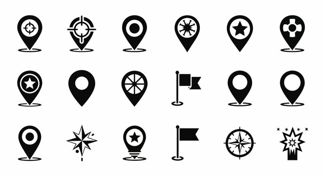Location Pin Icons Set - Map Markers, Navigation, GPS and Direction Symbols