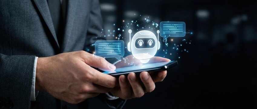 Interactive chatbot experience business setting digital interaction high-tech environment close-up view enhancing customer engagement with ai technology