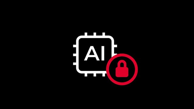 The computer chip icon with letters and a red lock represents a restricted artificial intelligence processor or a locked hardware upgrade feature