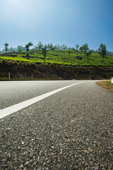 Obraz premium Asphalt road (National Highways) in the middle of Tea Plantation, Munnar, Kerala India.