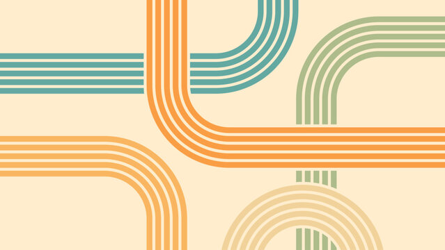 Abstract background of rainbow groovy Wavy Line design in 1970s Hippie Retro style. Vector pattern ready to use for cloth, textile, wrap and other.