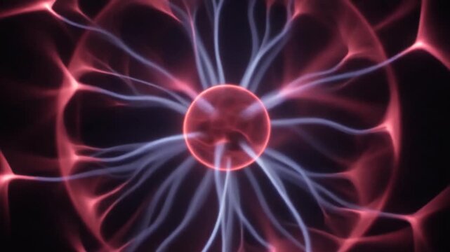 Electric plasma energy discharge with red and blue lightning-like tend