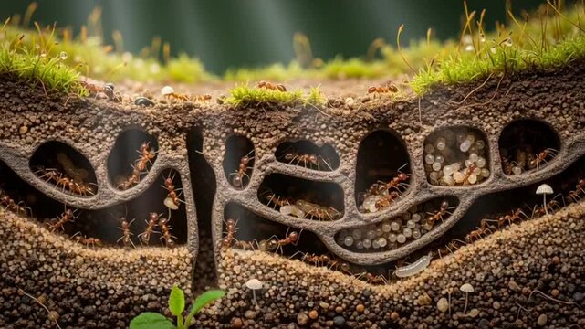 Soil cross-section with intricate root system and green grass