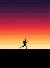 Fototapeta premium Silhouette of a Man Running at Sunset Illustration with Minimalist Retro Gradient Background and Copy Space