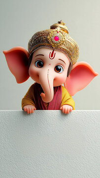 Cute 3D Lord Ganesha looking at viewer adorable Ganpati baby form Hindu god spiritual devotion festive background Indian mythology Ganesh artwork