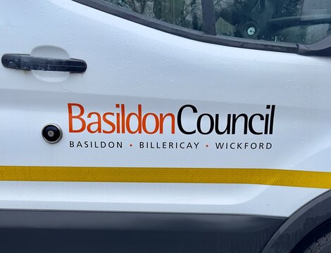 Essex, UK - February 2, 2026: Basildon Council logo on the side of a local government vehicle. 