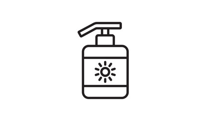 Obraz premium Bottle dispenser with sun icon and spray pump, representing sunscreen or lotion for skin protection.