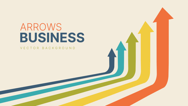 Five Arrows Moving Up in Vintage Colors. Abstract Financial Chart with Uptrend Line Arrows Graph Go Up. Growth Business Presentation Background. Vector Illustration.