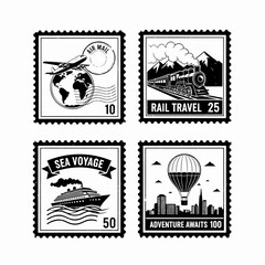 Obraz premium Exploring the world through stamps: symbols of travel, adventure, and discovery