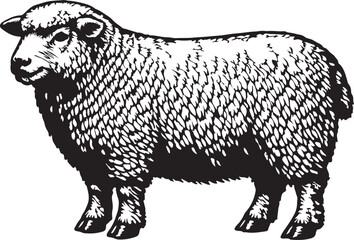 Black and White Sheep Standing Side View Detailed Illustration © toomotion