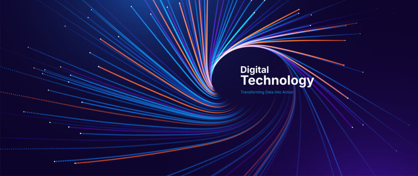 Cyber Data Transmission with Fiber Optic Lines and AI Light Particles. Visual Concept for Explaining High-Speed Broadband and Network Solutions.