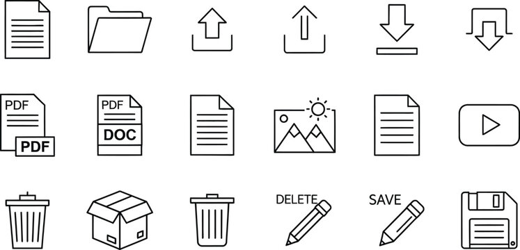 Document Management and File Interface Line Icons Set for Web and App Design