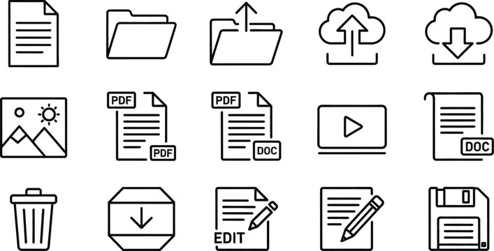 Document and Data Management Line Icon Set for Cloud Storage App