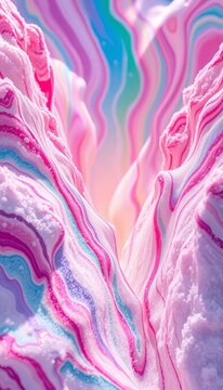 Rainbow sherbet swirls intermingle, frozen peaks kissed by prismatic light, revealing icy textures in sharp relief,  prismatic,  wide angle