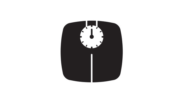 Scale bathroom analog with round dial and pointer for measuring weight, simple flat icon in black and white silhouette style