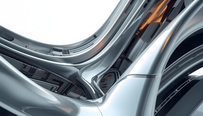 Fototapeta premium Elegant futuristic design featuring smooth waves of liquid metal in abstract background, a collision of metallic forms, soft gradients illustrating the contrast between rigidity and fluidity.