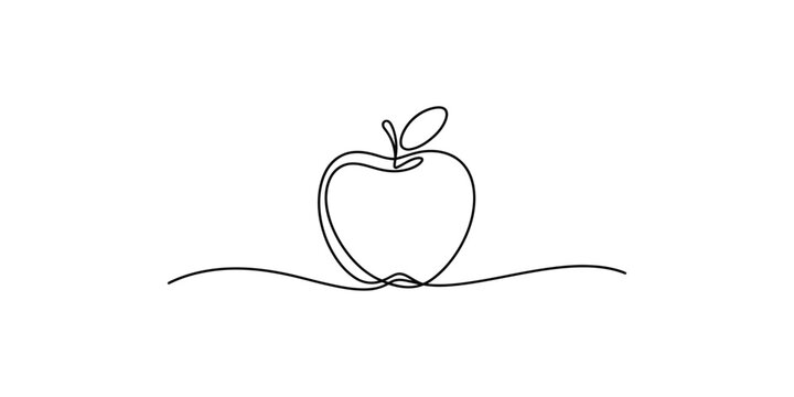 A simple line drawing of a single apple with a leaf on top
