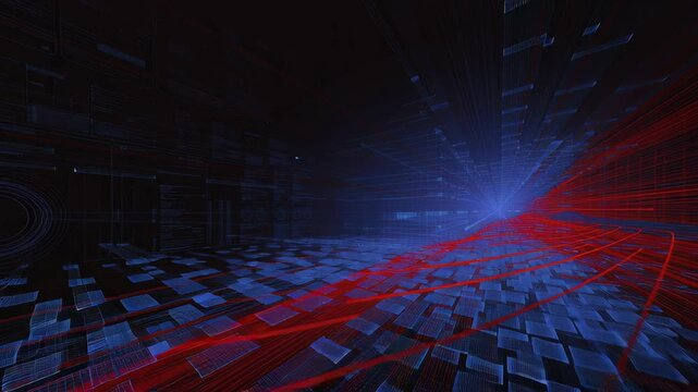 Neural network big data flow visualization binary code matrix machine learning abstract background quantum computing cyber creating dynamic visualization of streaming binary and matrix patterns