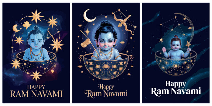 Happy Ram Navami with Baby Lord Krishna Devotional Illustration
