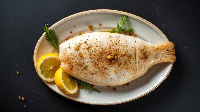 Top view of haddock fillet with seasoning