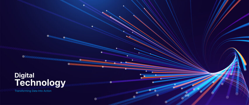 Light Particle Stream Along Fiber Optic Cables Showing Big Data Flow. Technology Background for Presentations on AI, Cyber Security, and Digital Speed.