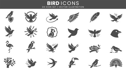 Obraz premium Bird wildlife nature icons vector set