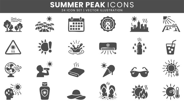 Summer peak heatwave icons vector set