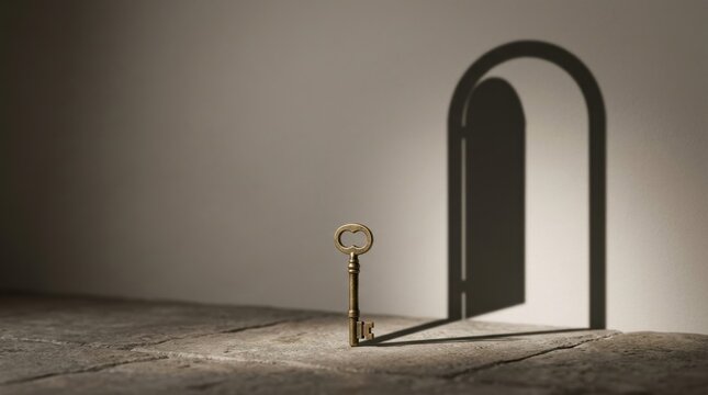 Antique Key with Shadow and Light Doorway Opportunity Concept