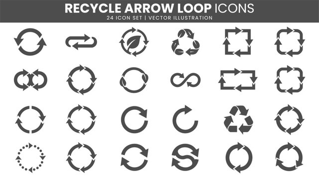 Recycle arrow loop and circular icons vector set