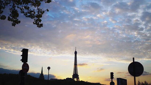 Paris Eiffel Tower clear view between at sunset
