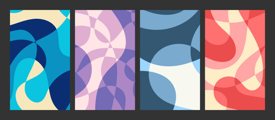 Obraz premium Set of four abstract colorful backgrounds with overlapping shapes.