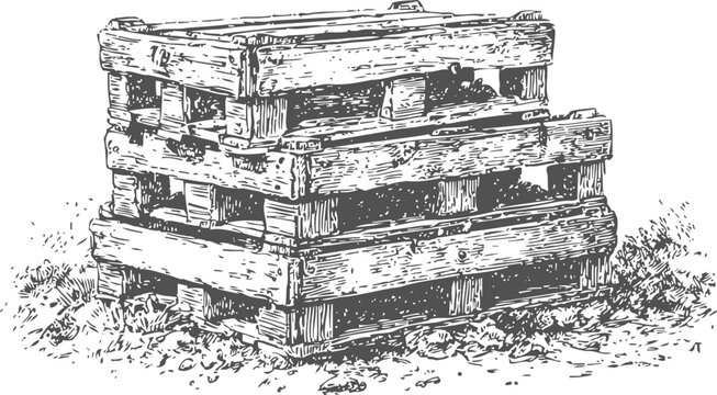 Rustic wooden compost bin with layered slats for garden organic waste decomposition