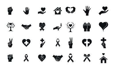 Obraz premium Collection of diverse black and white social awareness icons isolated transparent background