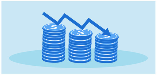 Falling down arrow, world financial and economic crisis, bankruptcy, trading decrease, business and finance risk concept vector illustration  © panchanok